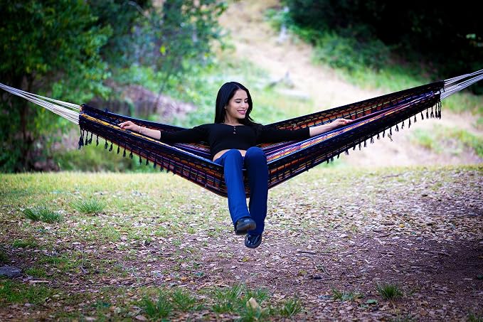 Boho Classic Hammock with Tassel, Handmade, Weather-Resistant, Hammock for Indoor & Outdoor, Lightweight Durable - for Patio, Porch, Backyard Lounging (Otavalo Rainbow)