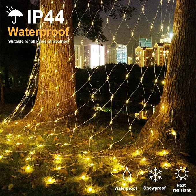 Bush Lights Outdoor, 9.8FT x 6.6FT Christmas Decorations Outdoor Net Lights, 8 Modes Connectable Mesh Light, 196 LED Christmas Warm White for Trees, Bushes, Garden, Yard Decorations