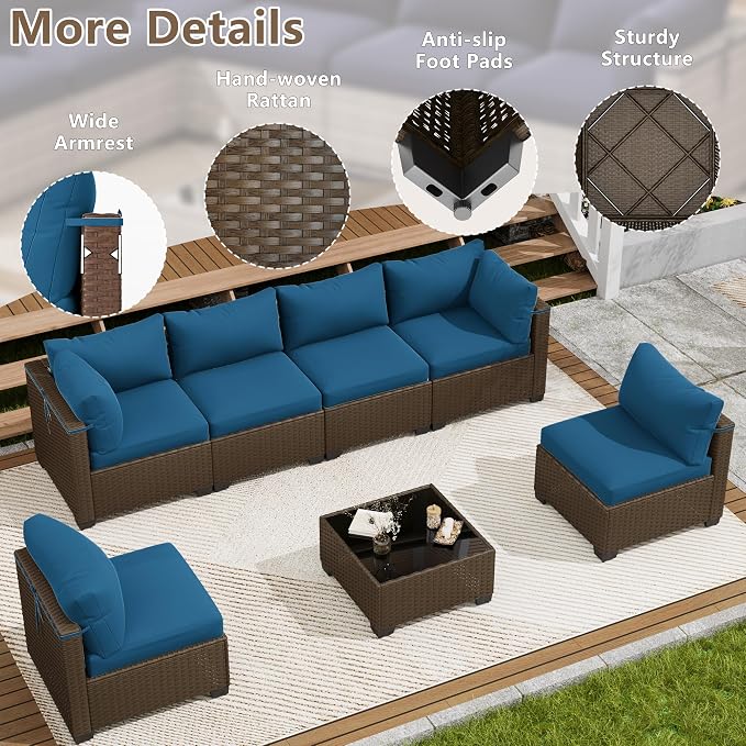 LOUVIXA 7 Piece Outdoor Patio Furniture Set, Outdoor Sectional Sofa, Wicker Rattan Patio Furniture, Patio Conversation Set with Coffee Table & Cushions