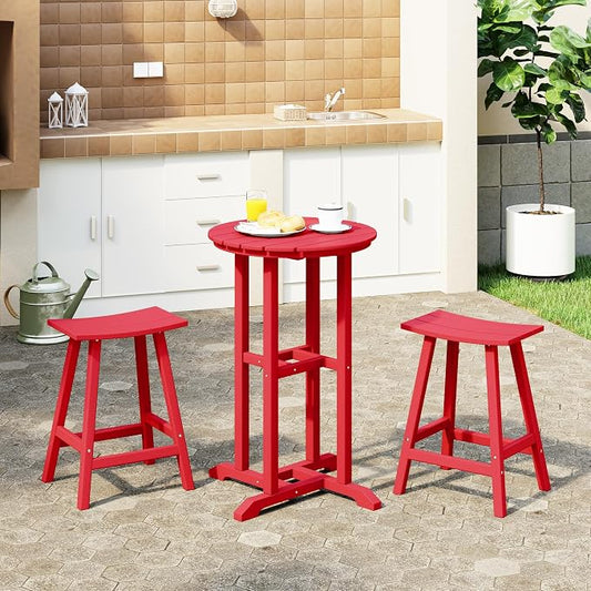 Costaelm Outdoor Bar Table, 37" Counter Height Round Patio Cocktail Table Set for Deck, Backyard, Garden, Red