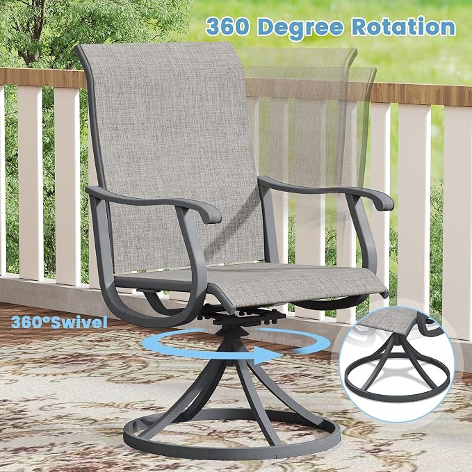 DIFY Outdoor Dining Set for 8, 9 Piece Patio Table and Chairs Set, Swivel Patio Dining Chairs with Grey Textilene & 60" Grey Wood-Like Round Metal Dining Table with Umbrella Hole, for Garden Backyard