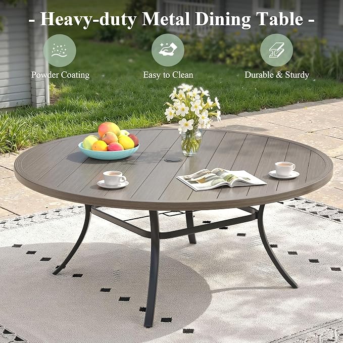 Outdoor Dining Set for 8, 63" Outdoor Dining Table with Umbrella Hole and Padded Textilene Patio Swivel Chairs, 9 Pieces Patio Table and Chairs Set for Garden Backyard, Grey