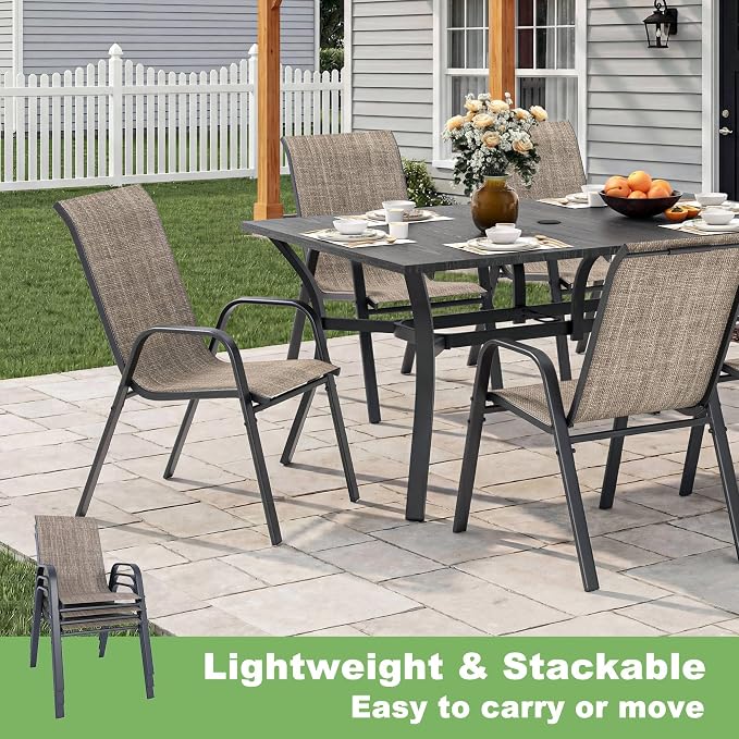Outdoor Dining Set for 6, Patio Metal Table and Chairs Set with 1.97'' Umbrella Hole, 7pcs Patio Furniture Set 63”x37.8” Dining Table Set with Stackable Chairs for Backyard Pool Deck