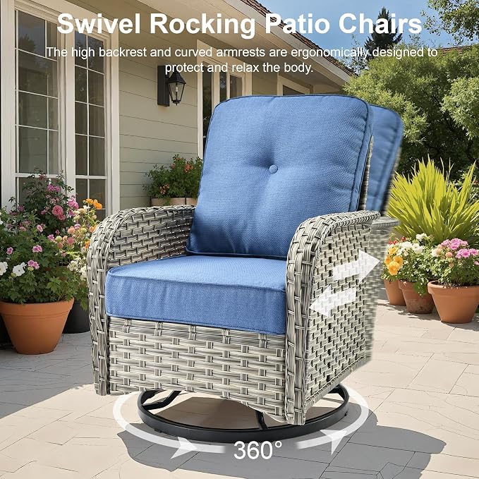Outdoor Patio Furniture Sets,9 PCS Patio Conversation Set Outside Rattan Sectional Sofa with 42 in Square Fire Pit Table Wicker Rocking Chair Coffee Table Fit Backyard Garden Poolside Balcony