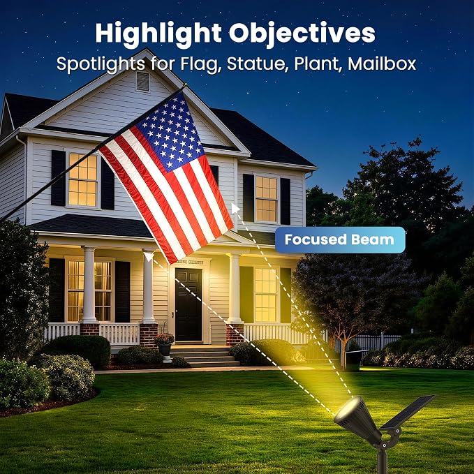 JEJOT 8 Pack Solar Lights Outdoor Waterproof,Warm White Light,2 Lighting Modes,Solar Powered Spotlights for Yard Garden Solar Spot Lights for Flag Landscape Auto On/Off
