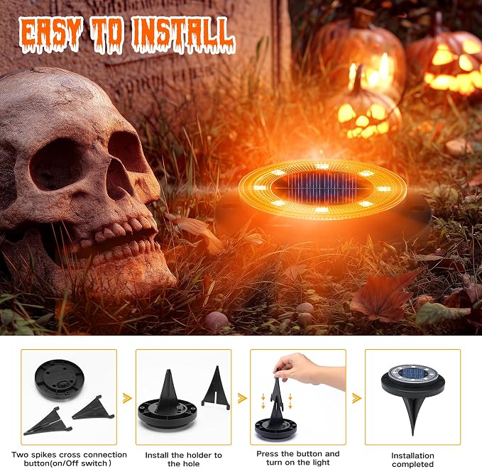 Flacchi Solar Ground Lights - Solar Powered Lights Outdoor Solar Disk Light Waterproof Landscape Light for Patio Yard Pathway Walkway Driveway (Orange, 12 Pack)