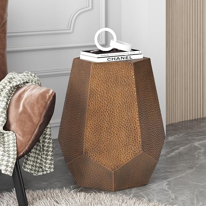 WILLIAMSPACE 20.5" Side Table with Hexagonal Tabletop, Farmhouse Small Coffee Table French Country Rustic End Table for Indoor Outdoor, Small Table for Living Room, No Assembly, Iron, Antique Bronze