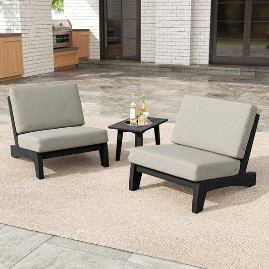 3 Pieces Patio Furniture Sets, All-Weather Outdoor Wood Bistro Set Patio Conversation Side Table Chiars for Balcony, Backyard