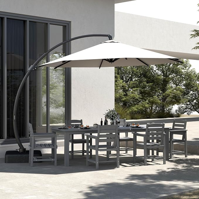 7-Piece Outdoor Dining Set with 11FT Umbrella for 6,Gray | 75.2'' HDPE table, chairs included, weather-resistant furniture with hole, ideal for lawn, poolside, yard, garden, deck