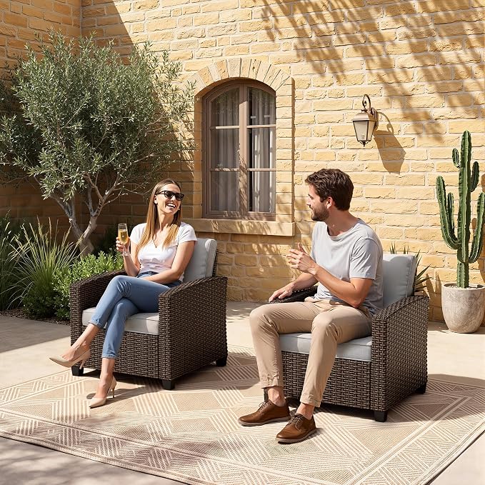 Patio Furniture Set - All-Weather - 2 Piece Wicker Outdoor Patio Conversation Set, Modular Rattan Sectional Sofa for Backyard, Garden, Patio, Poolside