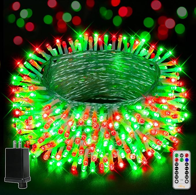 Ollny Christmas Lights Outdoor 800LED 262FT, Red and Green Plug in Fairy Lights with Remote, 8 Modes Waterproof Timers Dimmable LED String Lights for Indoor House Outside Bedroom Patio Balcony