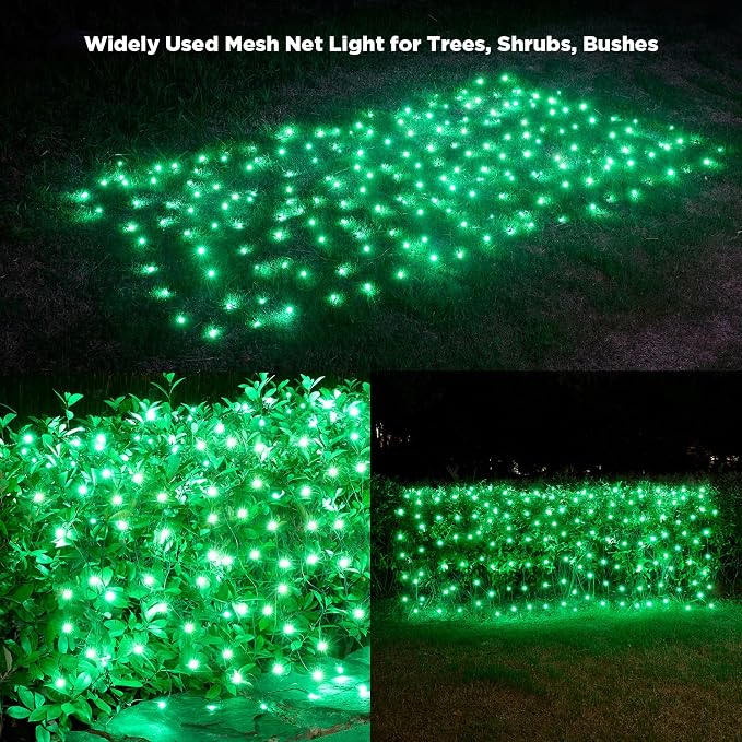 Led Net Lights Christmas Lights Outdoor 200Leds 9ft x 6ft Upgraded Green Christmas Net Lighting, Waterproof 5mm LED Wide Angle Outdoor Indoor Mesh Net Light for Trees, Bushes, Shrubs Decorations