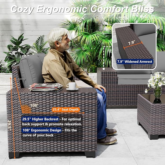 9 Pieces Patio Furniture Set with 2 Swivel Chairs Patio Furniture Outdoor Sectional Sofas Outdoor Patio Conversation Set - Grey