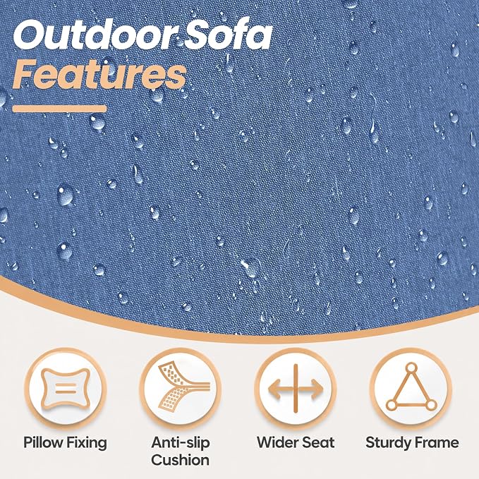 Metal Patio Furniture Set, 4 Piece Outdoor Sectional Conversation Sofa Set, 3-Seat Sofa w/2 Single Sofas and Coffee Table, Garden, Porch, Balcony, Deck, Navy Blue
