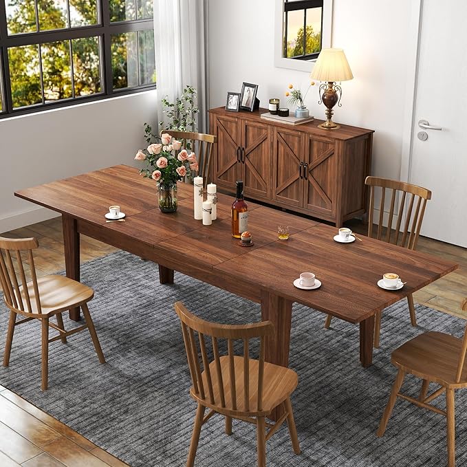 70.86" - 106.5" Extendable Dining Room Table, Modern Extra Long Folding Dining Tables, Outdoor Patio Furniture Set for 2-8 People, Adjustable Kitchen Dinner Table, Walnut