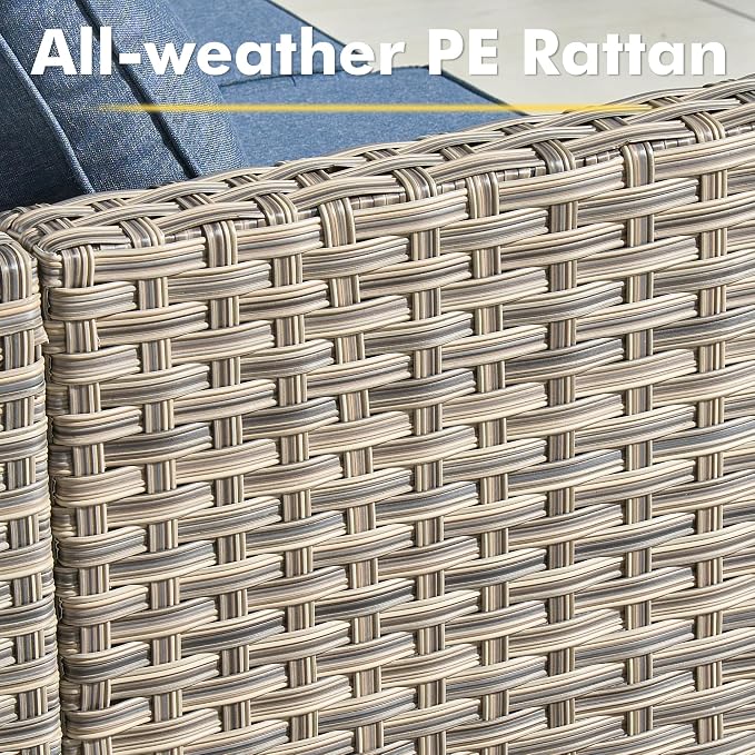CAODOC Outdoor Sectional Patio Furniture Set,10 Pieces Wicker Conversation Sets L Shaped Couch,Out Door Sofa Outside Furniture with Swivel Chairs,Light Blue
