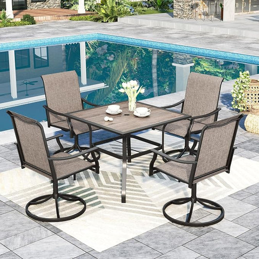 Sophia & William 5-Piece Outdoor Dining Set, 4 x Patio Swivel Chairs and 37" Wood-Like Top Square Table, All-Weather Patio Furniture for Lawn, Park, and Courtyard