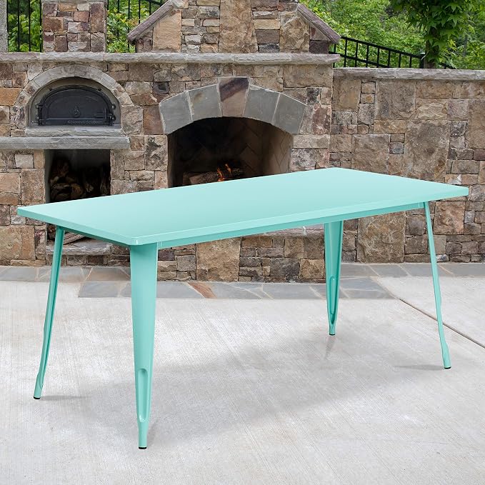 EMMA + OLIVER Commercial Grade 31.5" x 63" Rectangular Mint Green Metal Indoor-Outdoor Table