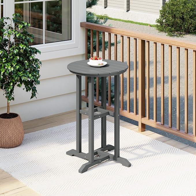 Costaelm Outdoor Bar Table, 37" Counter Height Round Patio Cocktail Bar Table, Patio Bar Table Bistro Dining Table Pub Table for Front Porch Deck, Backyard, Garden, Gray