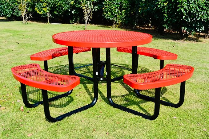 Heavy Duty Heavy Duty 46 inch Expanded Metal Round Picnic Table (Red)