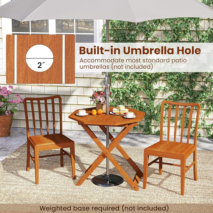 HAPPYGRILL Outdoor Patio Wood Dining Table for 4, Octagon Folding Bistro Table with 2" Umbrella Hole for Garden, Porch and Backyard, No Assembly Required (2)