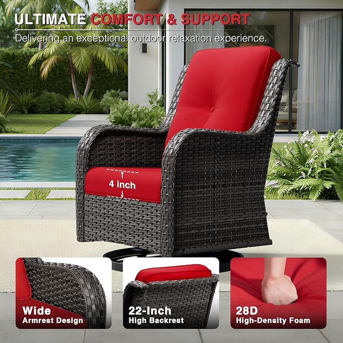 Joyside 8 Piece Wicker Patio Furniture Set, Outdoor Swivel Rocker Patio Chairs with High Back, Deep Seating, Wide Armrest, Thickened Cushions, Outdoor Furniture for Deck, Porch Use
