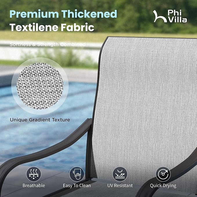 PHI VILLA Outdoor Dining Set for 6, Swivel Mesh Chairs & Metal Table, Grey | 60'' metal rectangular table with umbrella hole and 6 breathable textilene patio chairs, designed for deck, backyard, garden