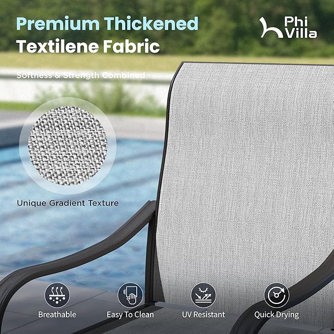 PHI VILLA 7 Piece Outdoor Patio Dining Set with 6 Swivel Dining Chairs & 1 Large Round Dining Table, Gray Textilene Mesh Fabric Chair and 54" Metal Table for All Weather