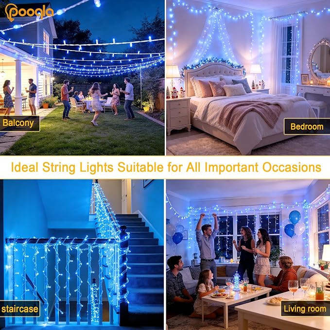 200 LED Blue Christmas Lights Outdoor String Lights, 66 ft | Green Wire Waterproof Twinkle Fairy Lights with Timer, 8 Modes Connectable String Lights Indoor Bedroom Halloween Decorations