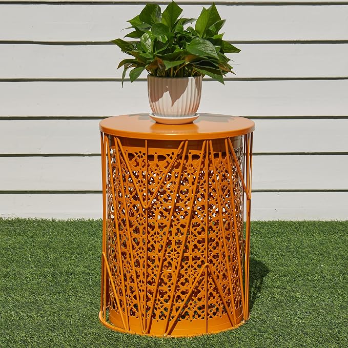 Y&M Outdoor Side Tables, Set of 3 Metal Stacking Patio Side Tables for Outside, Round Indoor End Tables, Coffee Accent Poolside Tables for Patio Garden Balcony, Orange