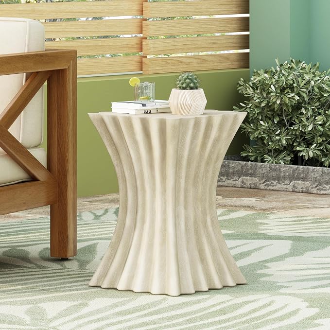 Lightweight Concrete Outdoor Side Table,Archaistic Wavy Outdoor End Table, Modern Small Accent Table for Patio Garden Balcony Porch Antique Brown 23.25" H