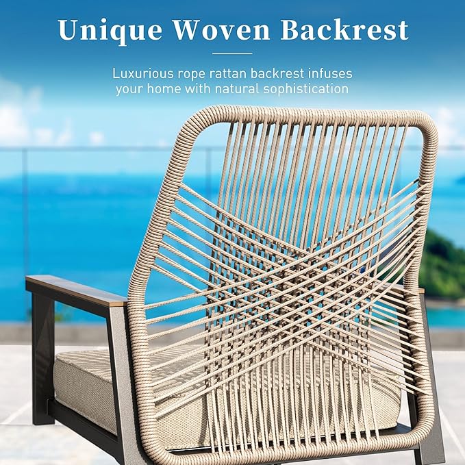 Patio Dining Set 9 Piece, 8 x Woven Rattan Swivel Chairs with Waterproof Cushion, 67" Round Metal Dining Table with Umbrella Hole, Outdoor Table and Chairs Set for Backyard Lawn and Deck, Beige