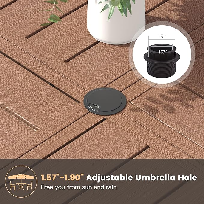 9 Pieces Outdoor Dining Set, 53.1" Spliced Patio Table with Umbrella Hole & Stackable Outdoor Dining Chairs, Patio Furniture Set for Deck Garden Porch, Brown Chairs & Walnut Table