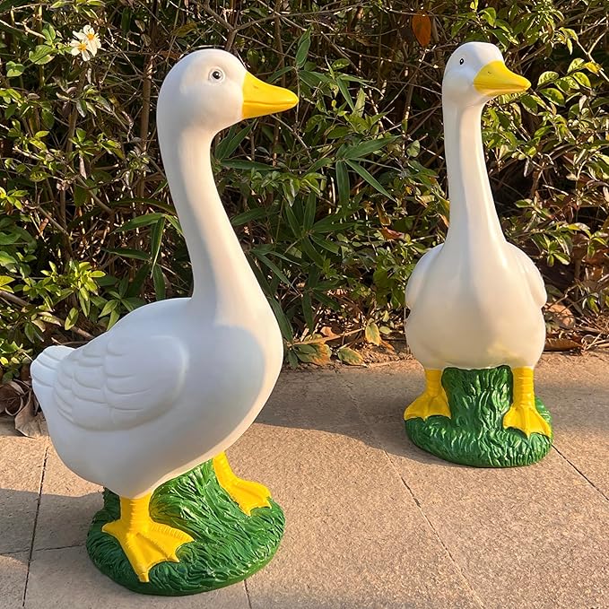 Porch Goose Statue Garden Decor - 20″ Large Porch Goose Statues, Resin Duck Figurine, Indoor/Outdoor Decorations for Patio, Lawn, Yard, Housewarming Birthday Gifts for Mom Women Men