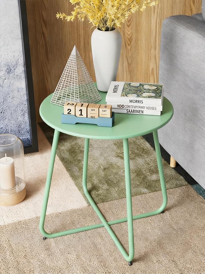 LAUSAINT HOME 18" Outdoor Side Table, 1 Pack Small Round Patio Table with Adjustable Footpads, Powder Coated Steel Coffee Table for Patio, Balcony, Porch and Garden