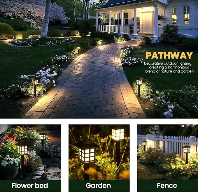 GIGALUMI Solar Lights Outdoor Waterproof 8 Pack, LED Garden Decor | Warm White LED Solar Garden Lights Outdoor Decor, 8 Hours of Landscape Lighting for Garden