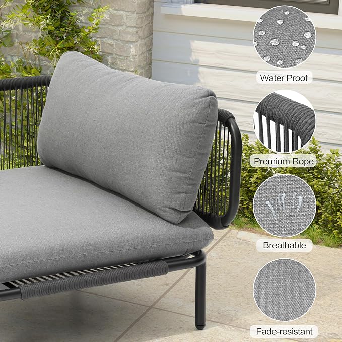 5-Piece Modern Outdoor Sectional Sofa with Coffee Table - 31" Deep Seating Patio Conversation Set, Weather-Resistant Low-Profile 11" Seat Height Lounge Seats for Deck, Porch & Backyard,Grey