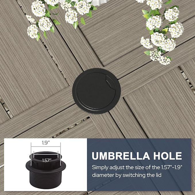 VICLLAX 53" Round Patio Dining Table for 6-8, All Weather Metal Outdoor Table with 1.57" Umbrella Hole and Surdy Frame for Garden Lawn Deck, Grey