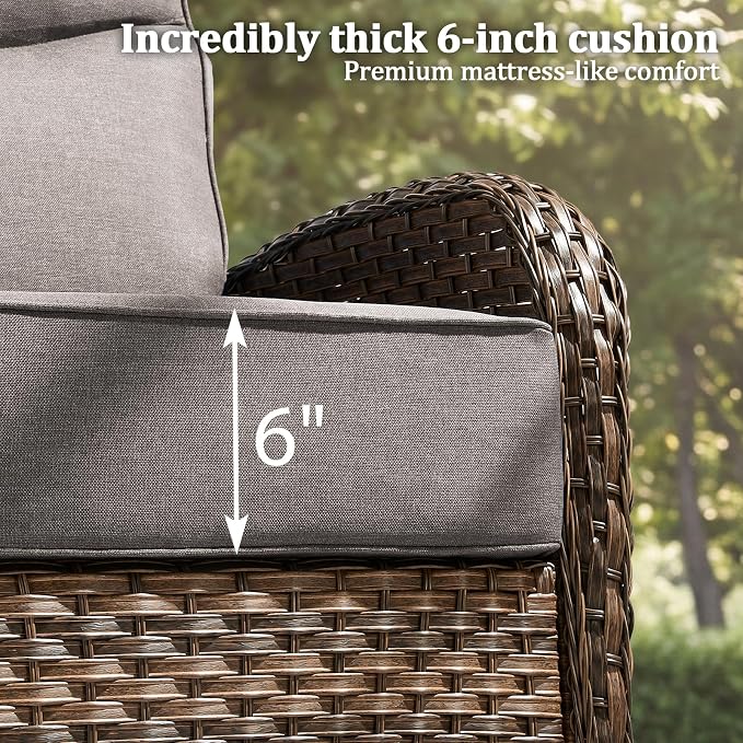 Outdoor Swivel Rocking Chair Patio Set (5-Piece), High-Back - Thick Cushion Swivel Rocking Chair Patio Set, All-Weather Wicker Patio Furniture Set, Suitable for Balcony Patios, Brown/Gery