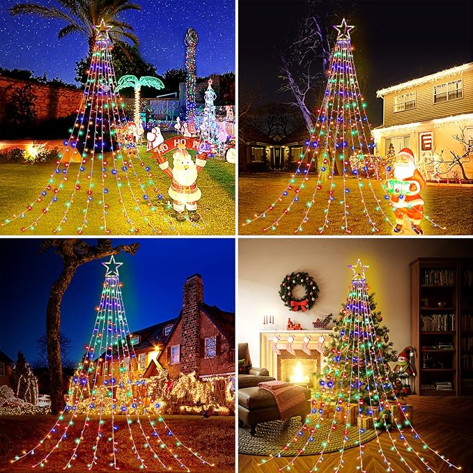 Christmas Decorations, Outdoor Christmas Lights, 320 LED Outdoor Christmas Tree String Lights with 12" Star Toppers [8 Modes& Waterproof] for Xmas New Year Holiday Decor (Multicolor)
