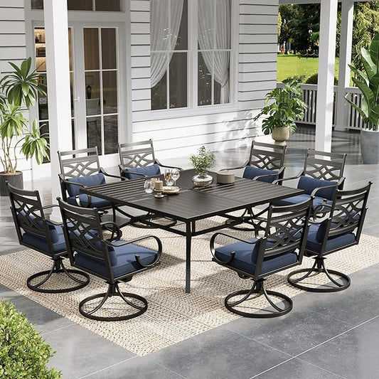 Sophia & William Patio Dining Set, Steel, Black | Umbrella Hole, Swivel Chairs, E-Coated, Cushions Included, For Patio, Garden and Yard
