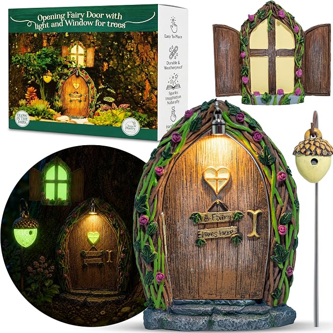 Opening Fairy Door and Window with Light, Fairy Doors for Trees Outdoor, Fairy Door, Fairy House Kit, Fairy Garden Decor, Fairy Doors, Fairy Garden Decor, Fairy Garden Decorations, Garden Fairy