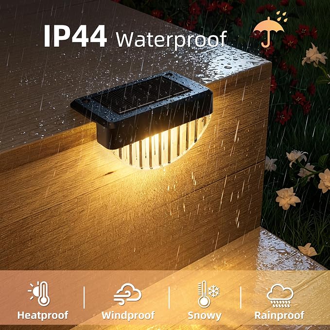 VOLISUN 12 Pack Solar Deck Lights Outdoor, Warm White LED Solar Step Lights for Outside, Waterproof Fence Light for Patio, Deck, Stairs, Yard, Pool and Porch (Black)