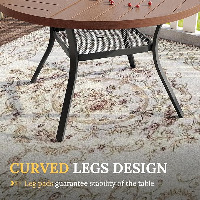 VICLLAX 5 Pieces Patio Dining Set for 4, Outdoor Furniture Set Includes 40.6" Round Outdoor Table and 4 Patio Swivel Chairs for Lawn Garden, Walnut Tabletop and Mixed Brown Fabric