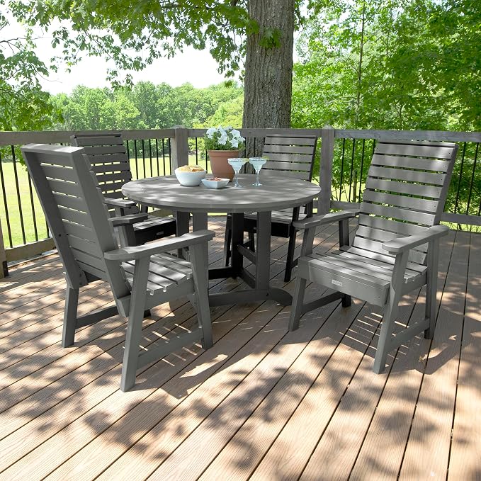 Highwood Weatherly 5-Piece Round Dining Set, Dining Height, Coastal Teak