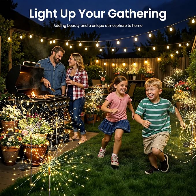 8Pack Solar Lights Outdoor, 120LED Firework Lights | Fireworks Lights Solar Powered, Waterproof Fairy Garden Lights Decor Outside for Yard Pathway Lawn Patio(Warm White)