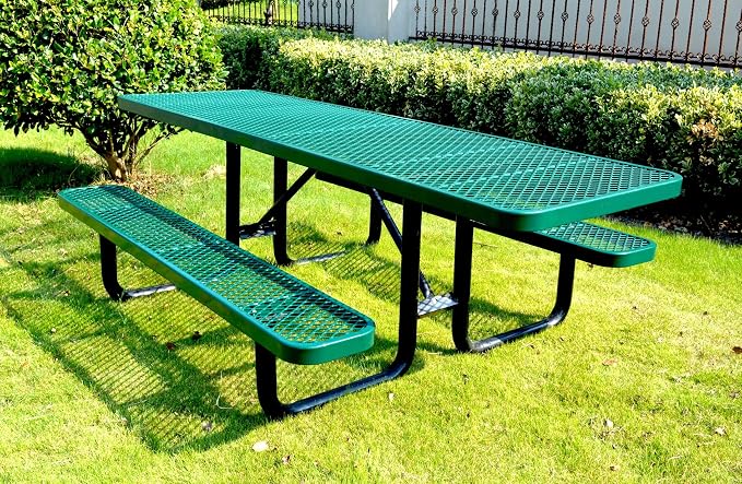 Heavy Duty ADA Outdoor Picnic Table, Expanded Metal, Wheelchair Accessible (Green, 96)