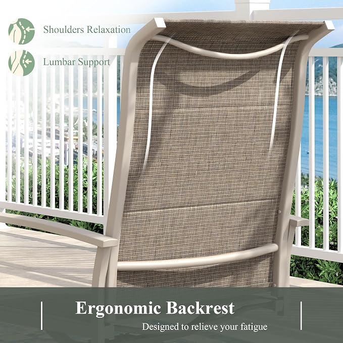 Outdoor Dining Set for 6, 50.1" Outdoor Dining Table with Umbrella Hole and Padded Textilene Patio Swivel Chairs, 7 Pieces Patio Table and Chairs Set for Garden Backyard, Sandshell