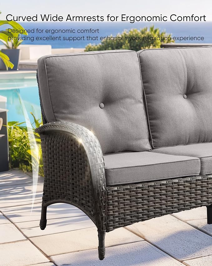 HUMMUH Patio Furniture Set -10 Piece Outdoor Furniture Set with Fire Pit Swivel Rocker Chairs for Porch,Backyard,Poolside