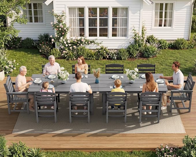 SERWALL Patio Dining Sets for 6 Person, HDPE Dining Set with 6 Armless Chairs, Gray